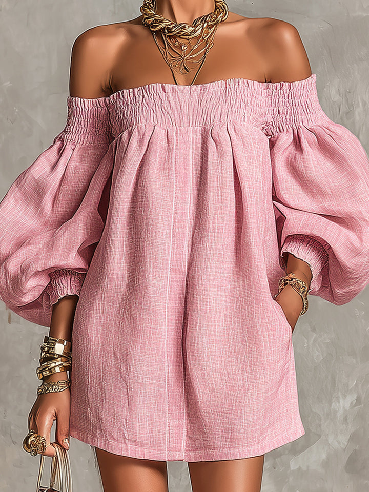 Valeria | Vestido Mini Rosa de Silueta Trapecio con Mangas Farol