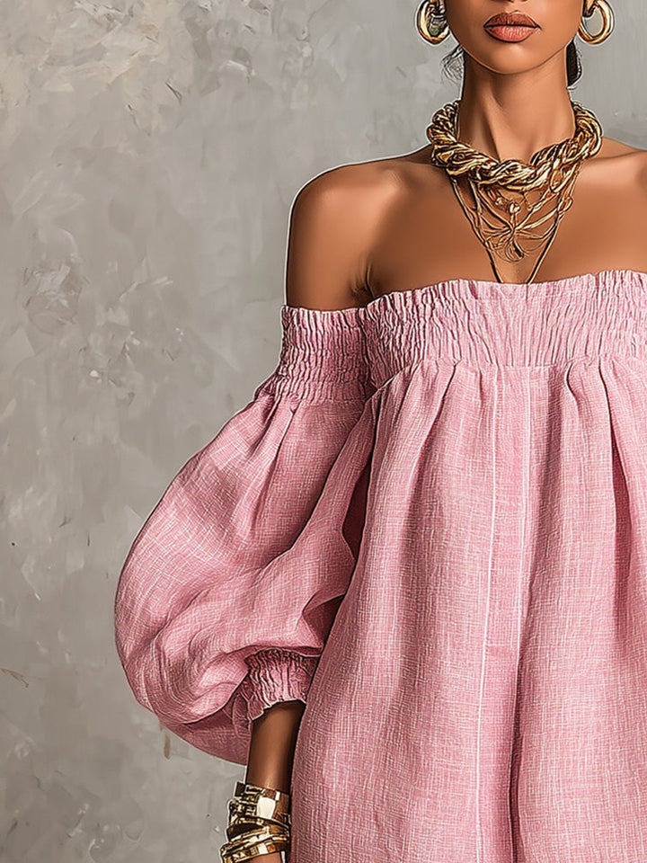 Valeria | Vestido Mini Rosa de Silueta Trapecio con Mangas Farol