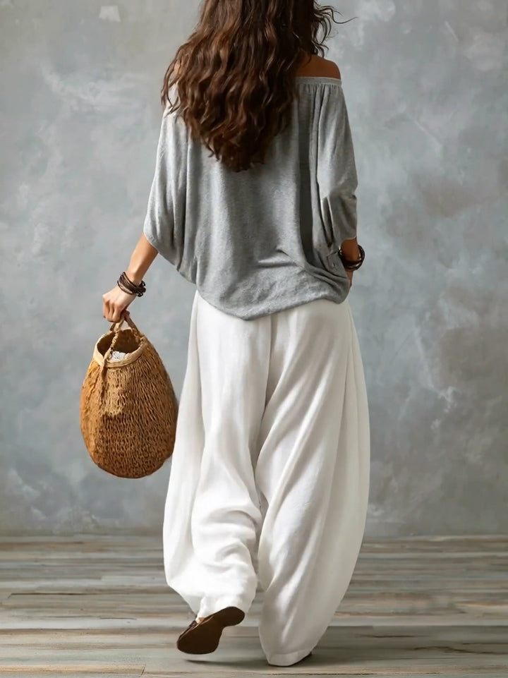 Luna · Conjunto de hombros descubiertos y pantalón fluido