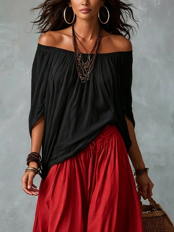Luna · Conjunto de hombros descubiertos y pantalón fluido