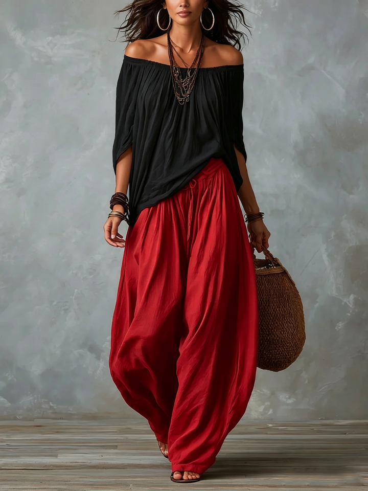 Luna · Conjunto de hombros descubiertos y pantalón fluido