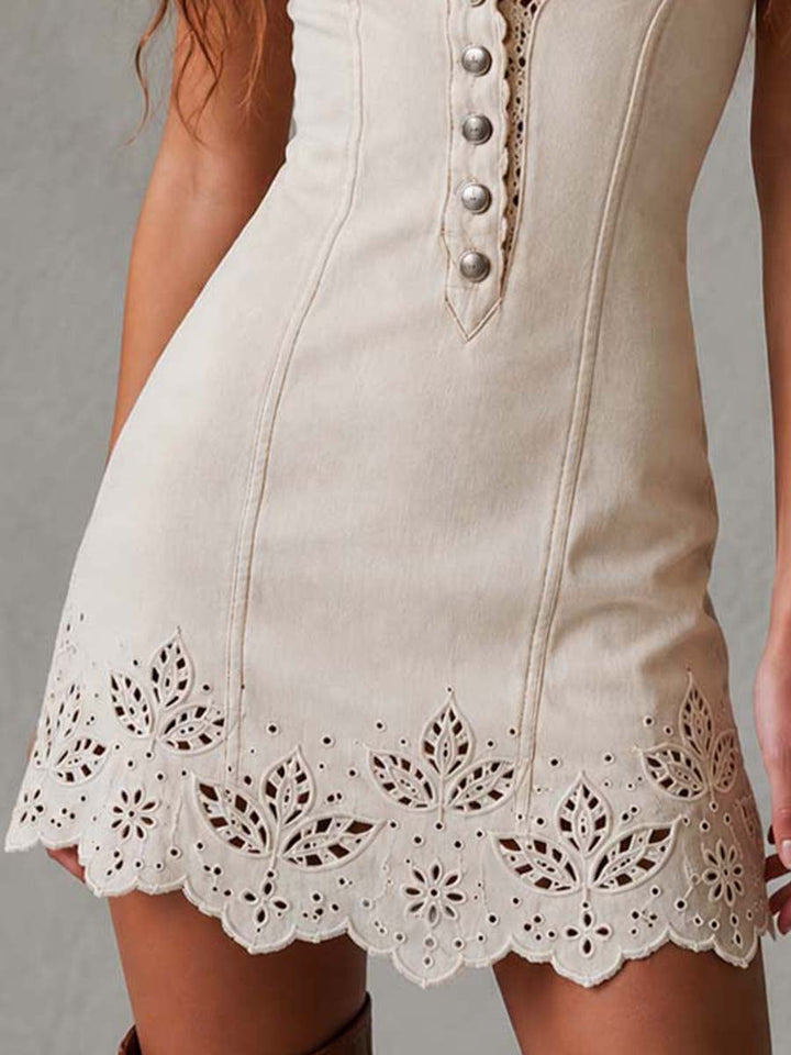 Gala | Vestido Corto de Encaje Marfil con Escote en V