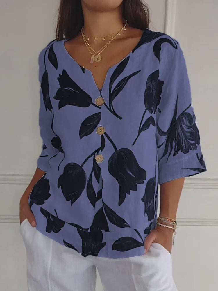 Camila | Camisa estampada con cuello en V