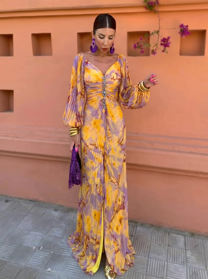 Gregoria | Vestido Largo Floral con Escote Profundo
