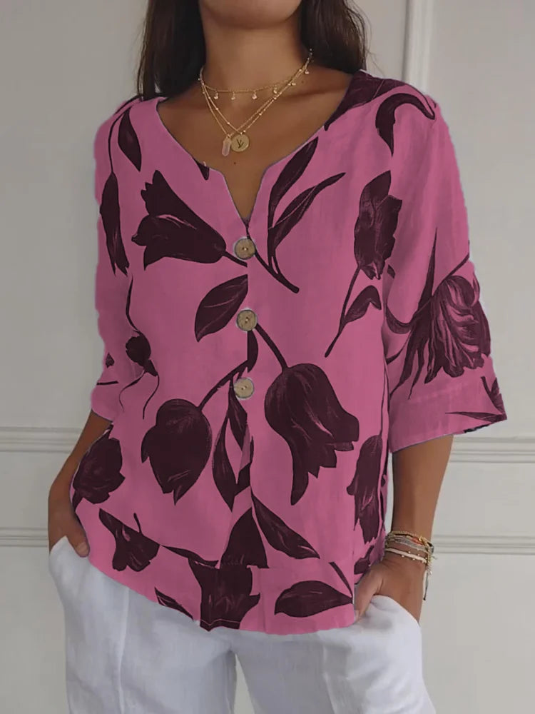 Camila | Camisa estampada con cuello en V