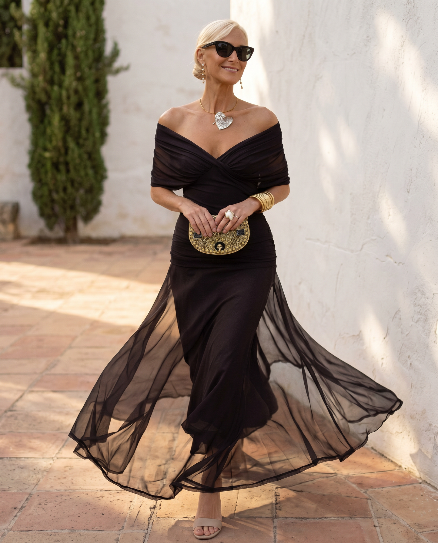 Vestido maxi elegante para fiesta con escote en corazón