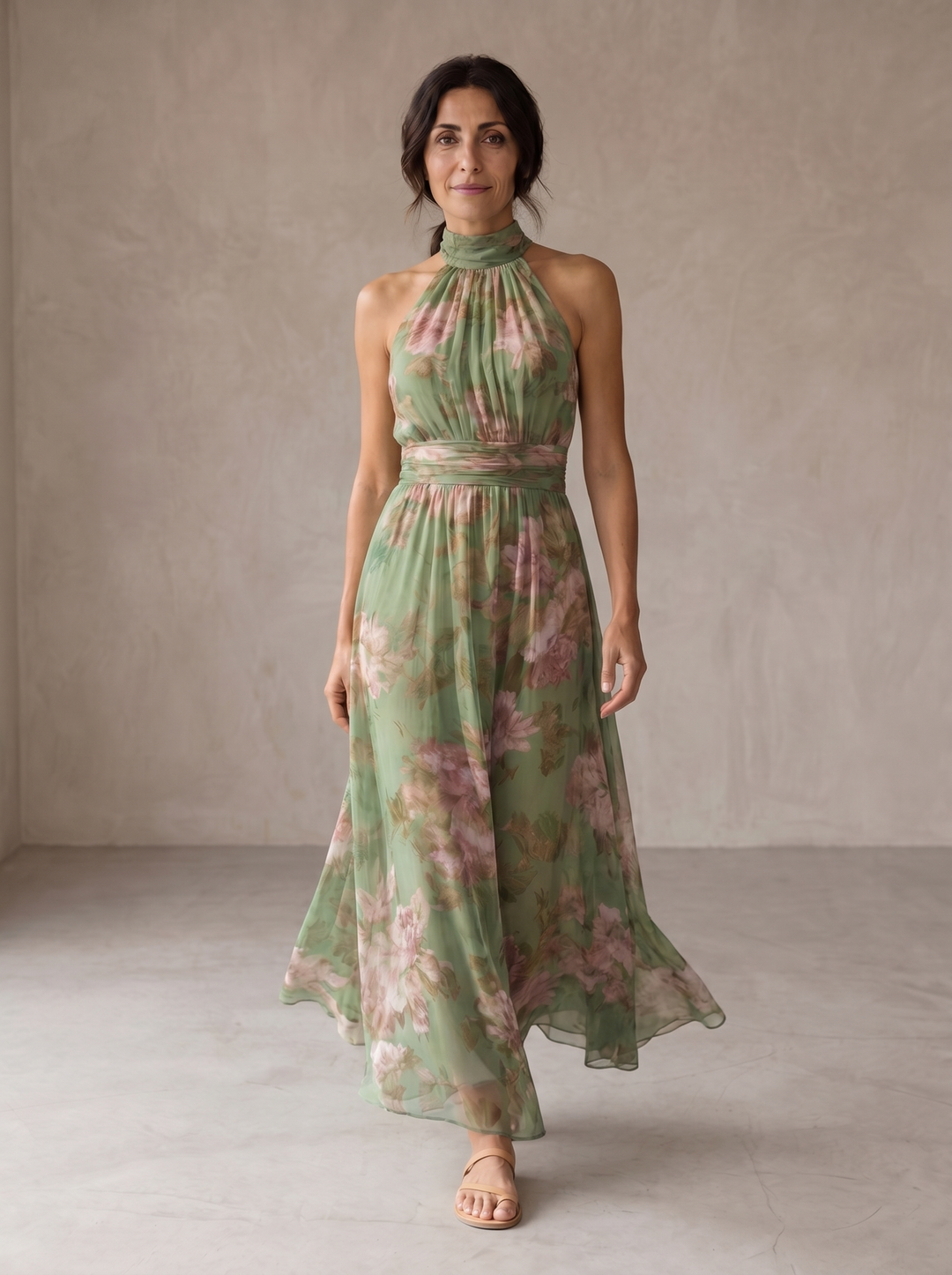 Livia | Vestido Maxi Halter Estampado Floral Elegante