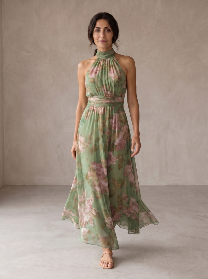 Livia | Vestido Maxi Halter Estampado Floral Elegante