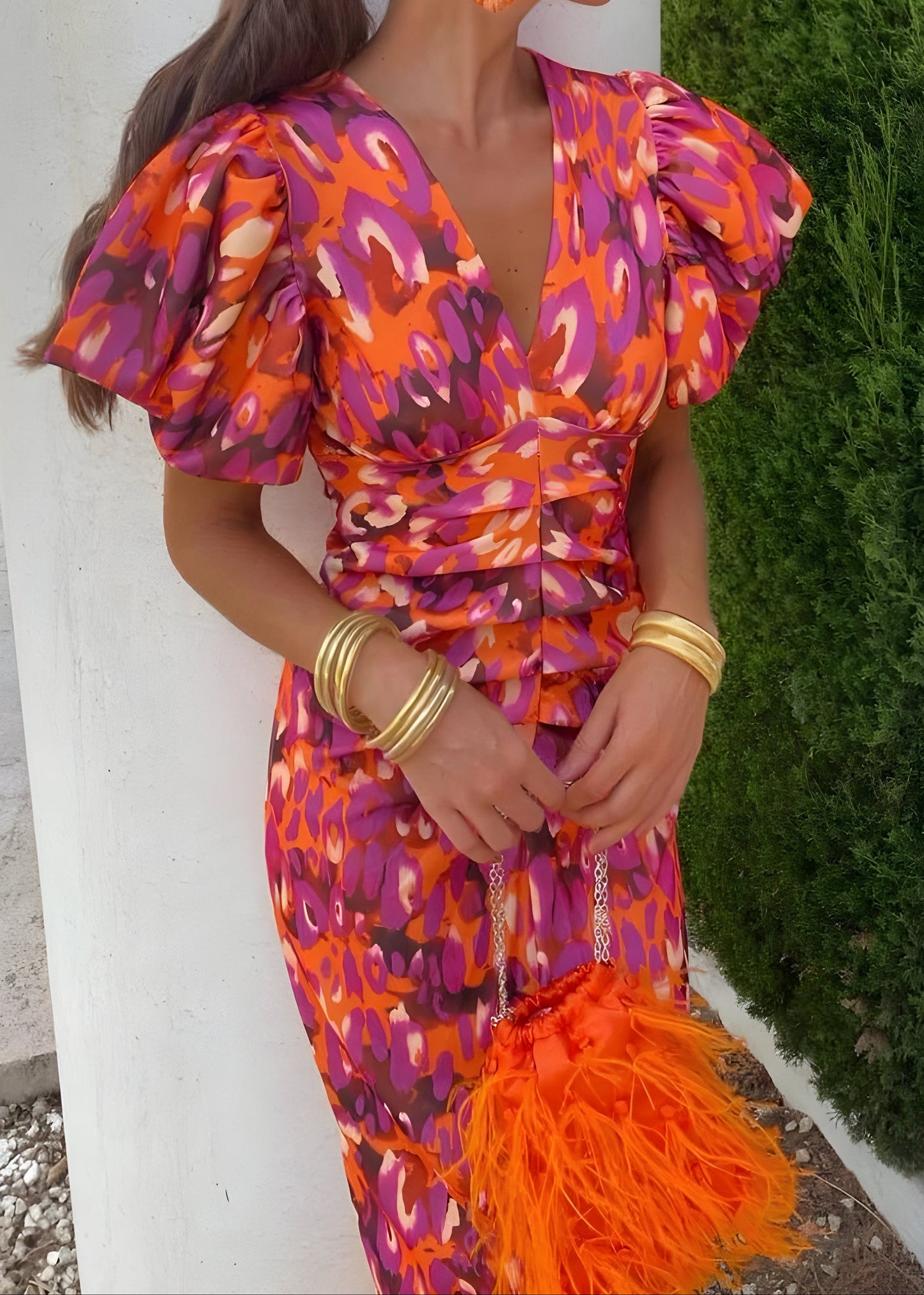 Vestido con mangas plisadas