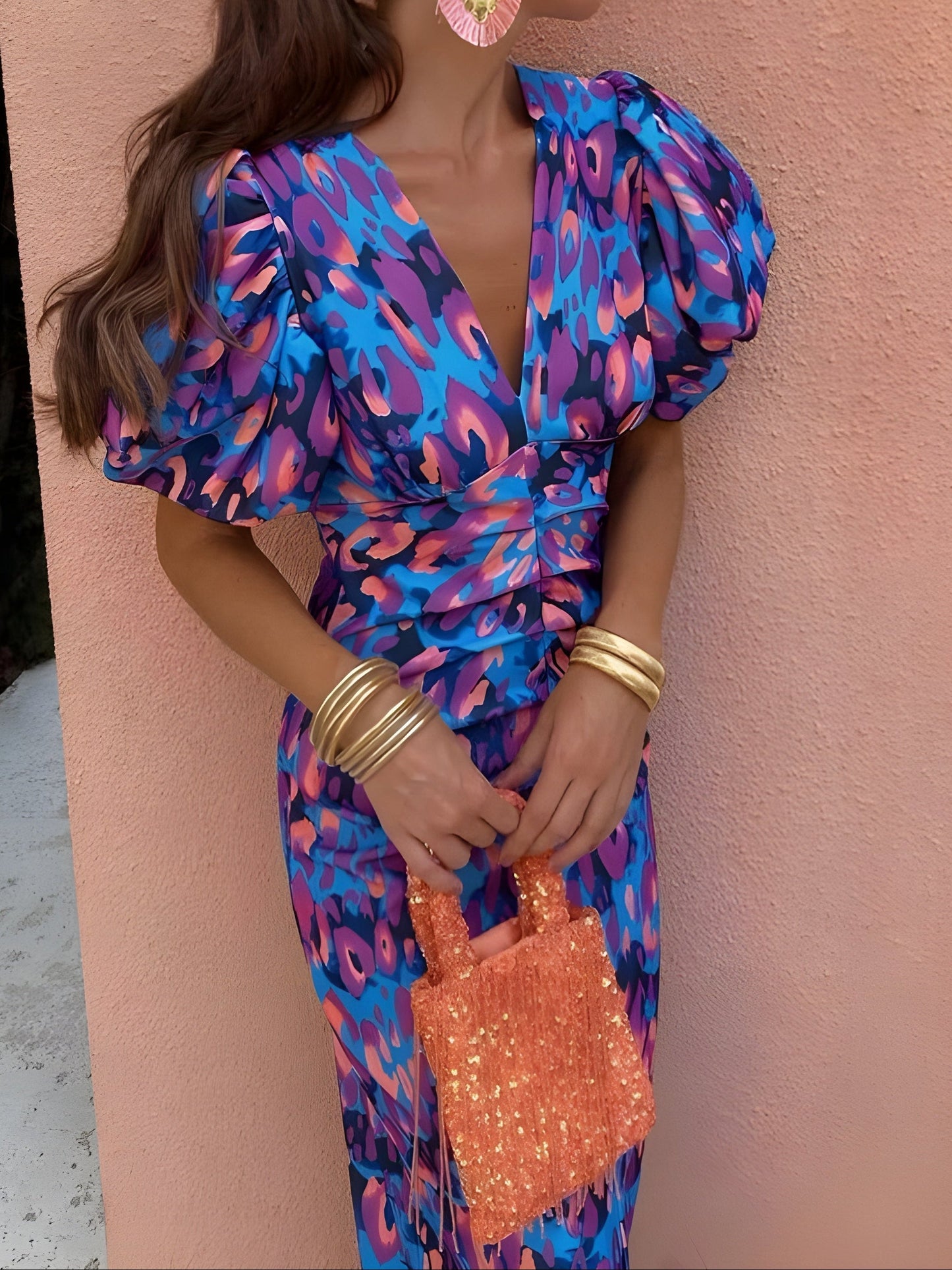 Vestido con mangas plisadas