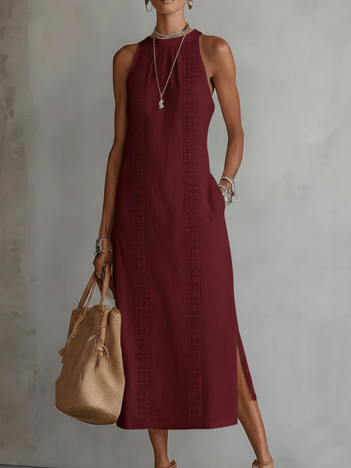 Jimena | Vestido largo de lino con cuello chino