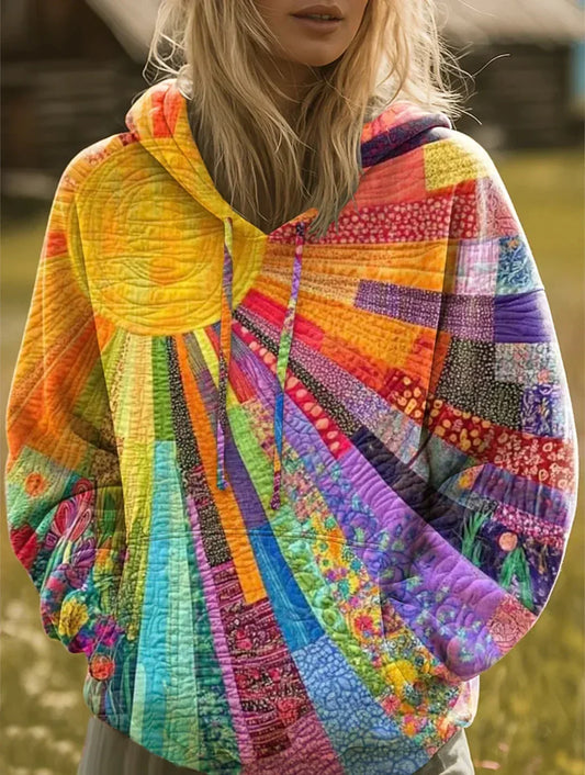Aurora | Sudadera multicolor de patchwork con capucha