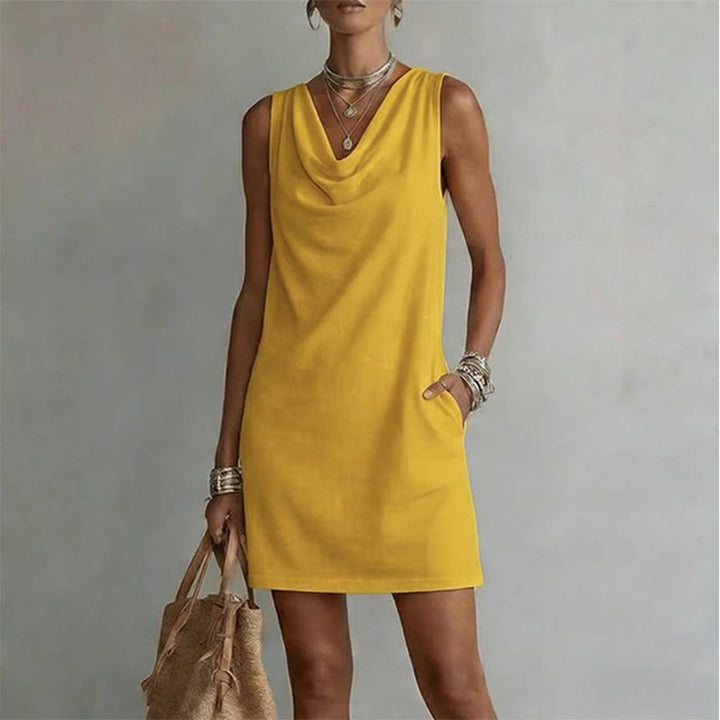 Vestido Elegante de Corte Slim con Escote Drapeado