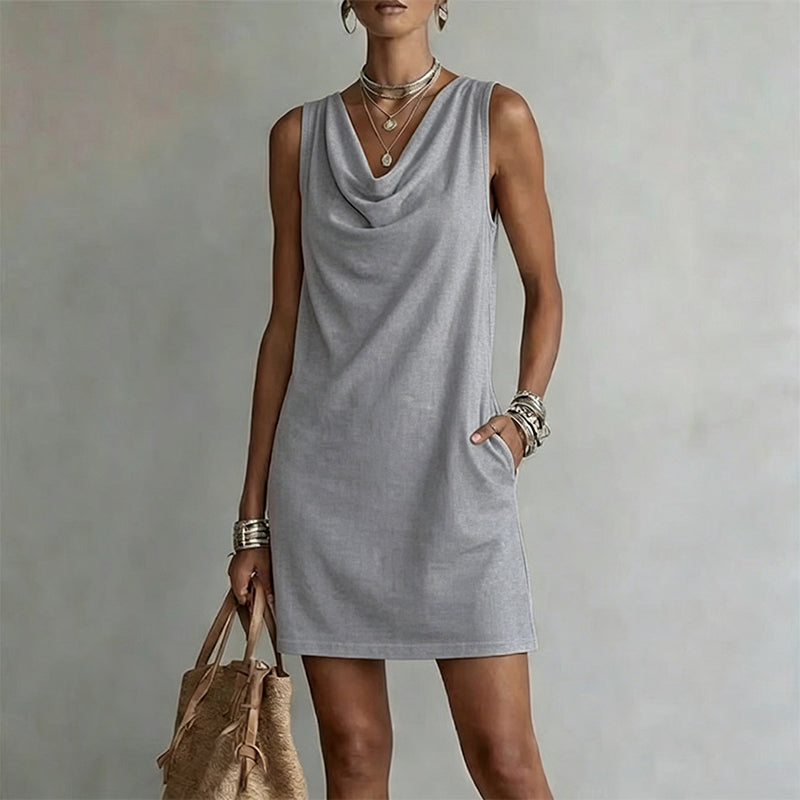Vestido Elegante de Corte Slim con Escote Drapeado