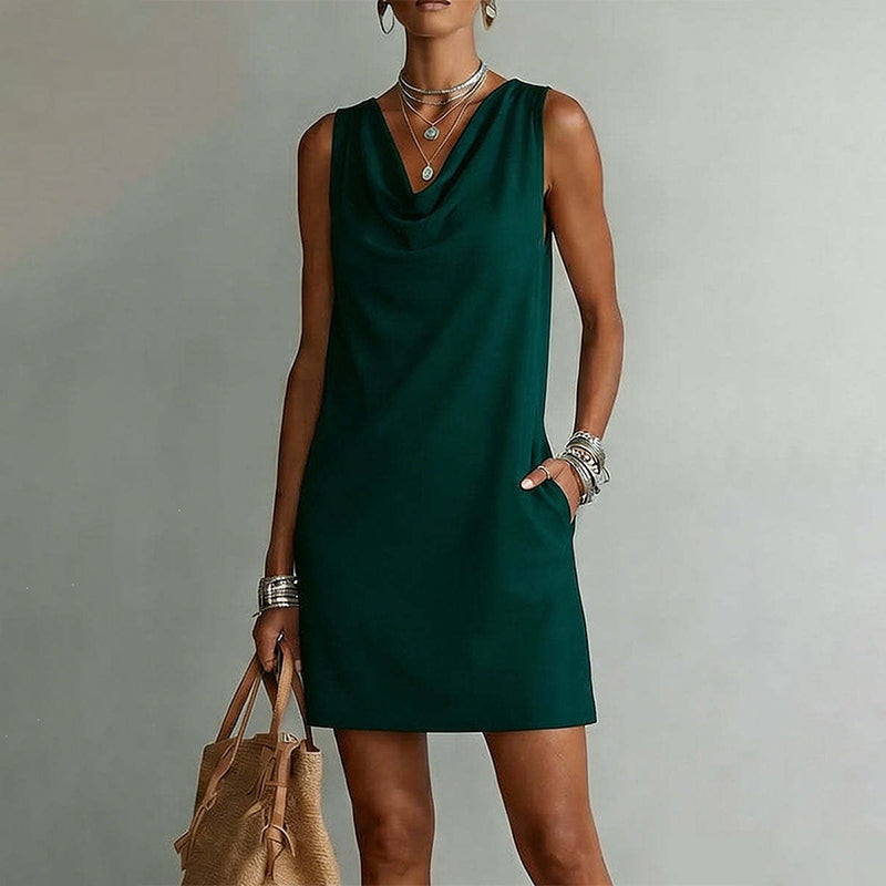 Vestido Elegante de Corte Slim con Escote Drapeado