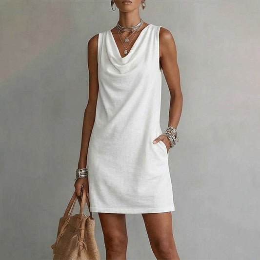 Vestido Elegante de Corte Slim con Escote Drapeado